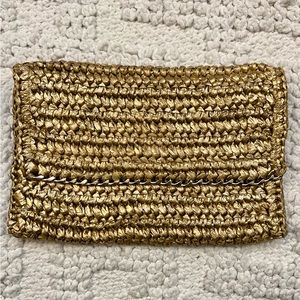 H&M Gold Woven Clutch w/metal chain detail